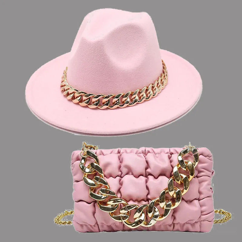 Celebrities Patchwork Chains Hat（Hat+Bag）