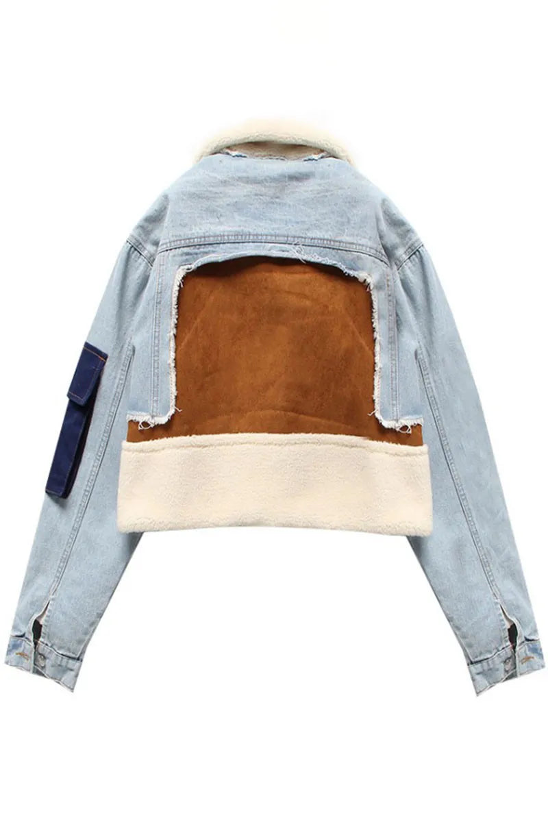 Colorblock Lambswool Denim Patchwork Jacket