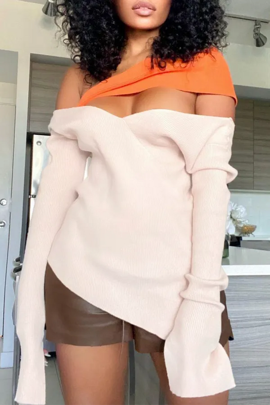 Sexy Solid Hollowed Out Off The Shoulder Tops