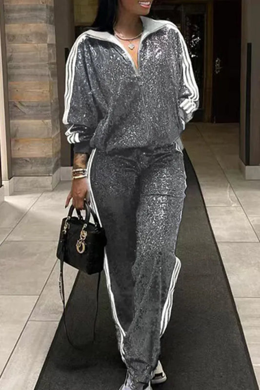 2 Pc Long Sleeve Sequins Jogger