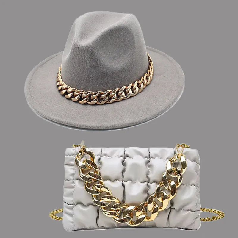 Celebrities Patchwork Chains Hat（Hat+Bag）