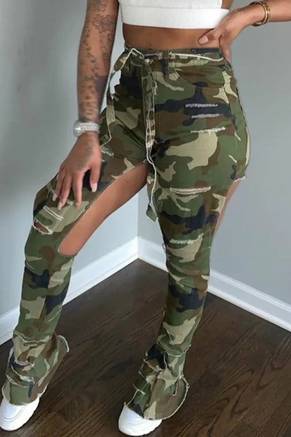 Camouflage Printed Army Green Trousers