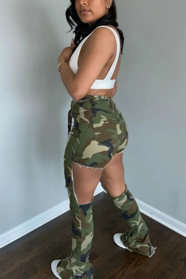 Camouflage Printed Army Green Trousers