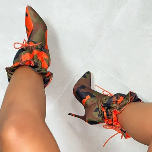 Orange Camouflage Pointed Heel